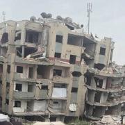 عمارة السعادة في مدينة غزة قبل سقوطها حيث كانت تؤوي مئات النازحين