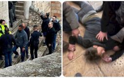 جانب من إلقاء القبض على أحد المستوطنين اللذان اعتديا على كنيسة الجثمانية بالقدس