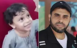 الشهيد حذيفة الكحلوت مع نجله يمان الذي اشتهد معه