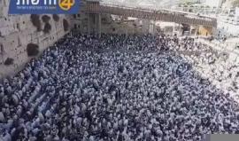 اليهود يؤدون طقوسًا تلمودية عند حائط البراق (الحائط الغربي للمسجد الأقصى) بمناسبة احتلال العاصمة المقدسة