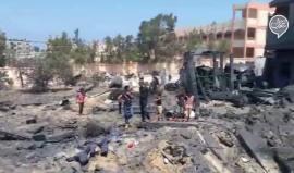 #شاهد الدمار الذي ألحقته غارات الاحتلال على مبنى يتبع بلدية المغراقة وسط قطاع غزة وأسفر عن إصابات .