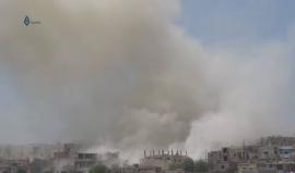 قصف على درعا البلد بالطيران الروسي الحربي والمروحي