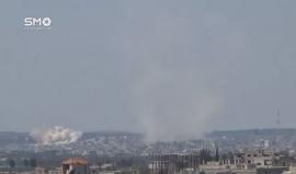 سوريا - درعا : الطيران المروحي يلقي بالبراميل المتفجرة على أحياء درعا البلد المحررة