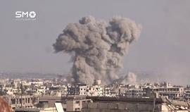 قضى على إثرها شهداء وجرحى,, 
سوريا - ريف دمشق : غارة جوية شنها الطيران الحربي على مدينة زملكا في الغوطة الشرقية