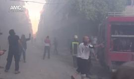 الطائرات الروسية تقصف حي الشعار في #حلب المحاصرة بقنابل الفسفور الحارق 
تصوير مصطفى الساروت