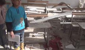 الغوطة الشرقية - مشاهد من المجزرة التي ارتكبها طيران النظام بحق أطفال مدرسة القرمة