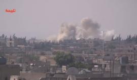 #شاهد ..إنفجار ضخم جراء الغارات الجوية على أحياء مدينة #تلبيسة شمال #حمص اليوم  .