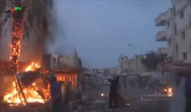 المشاهد الأولى لقصف النظام السوري على حي الوعر المحاصر في #حمص اليوم 
مركز حمص الإعلامي