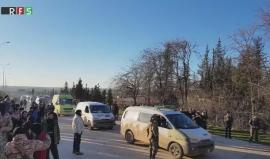 #شاهد وصول حافلات إجلاء المصابيين والمدنيين من أحياء حلب المحاصرة إلى حي الراشدين