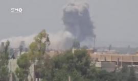 قصف الطيران الحربي لبلدة المزيريب في ريف درعا الغربي