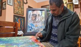 منزل الفنان الفلسطيني الدكتور عبد الوهاب أبو حرب في غزة يتحول إلى لوحة فنية ومعرض دائم