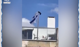 غراب يقوم بسحب علم الاحتلال الإسرائيلي من على السارية وإلقائه أرضا