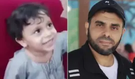 الشهيد حذيفة الكحلوت مع نجله يمان الذي اشتهد معه