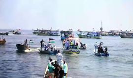 فيديو: مشاهد جوية لانطلاق سفن كسر الحصار للمرة الثانية من ميناء غزة إلى العالم