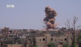 الغارات الجوية العنيفة على مساكن المدنيين في مدينة بصرى الشام بريف درعا
