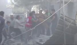 اللحظات الأولية من قصف الطيران الحربي لمدينة دوما بريف دمشق