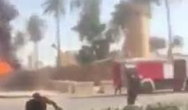 #شاهد حرق قرب السفارة الأمريكية في منطقة الخضراء وسط بغداد قبل قليل