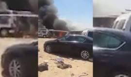 #فيديو- حريق ضخم في الخليل يلتهم 8 مركبات