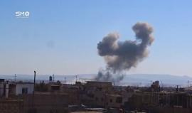 سوريا - دمشق : إحدى الغارات الجوية التي نفذها الطيران الحربي على حي جوبر الدمشقي