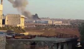 لحظة استهداف الطيران الروسي لمستشفى بلدة #حور بريف #حلب الغربي