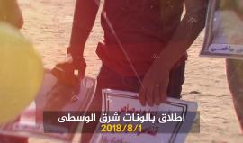 #شاهد 
فعالية إطلاق بلالين تحمل صور الشهداء في #خيمة_العودة شرق المحافظة الوسطى