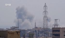 #سوريا : إحدى الغارات الجوية التي شنها الطيران الحربي على مدينة عربين في الغوطة الشرقية . 

الهيئة السورية للإعلام