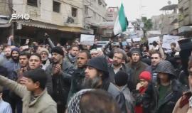 مظاهرة في #سقبا بالغوطة الشرقية نصرة لأهل #حلب