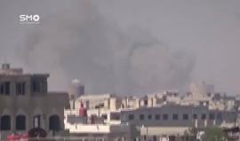 #شاهد  لحظة تنفيذ الطيران الحربي غارة جوية عنيفة على بلدة عين ترما في الغوطة الشرقية