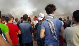 #مباشر| من المواجهات المندلعة شرق مخيم البريج. 
تصوير | سامي مصران