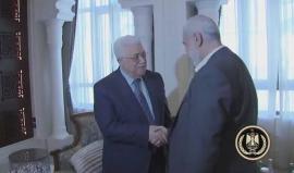 مشاهد من الاجتماع الذي جمع عباس وهنية وخالد مشعل في الدوحة لبحث سبل تحقيق المصالحة وانهاء الانقسام