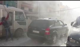 اللحظات الأولى من القصف الحربي على مدينة عربين في ريف دمشق