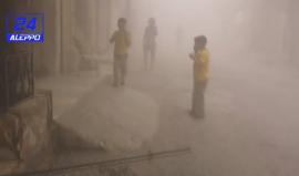 #شاهد اللحظات الأولى بعد قصف الطيران الحربي الروسي حي القاطرجي في #حلب