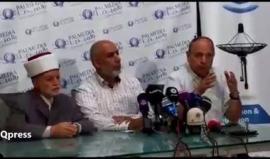 جانب من المؤتمر الصحفي الذي عقد بالقدس في الذكرى ال47 لإحراق ��المسجد الأقصى� شارك فيه المفتي العام للقدس والديار الفلسطينية خطيب المسجد الأقصى المبارك الشيخ محمد حسين