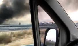 #فيديو احتراق حافلة اسرائيلية تتبع شركة "ايجد" على طريق رقم 6 في النقب المحتل صباح اليوم