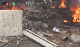 مشاهد قاسية للحظات الأولى من تفجير تنظيم الدولة لسيارة مفخخة شرق مدينة الباب في ريف حلب