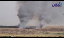 بعدسة قدس ميديا #فديو يوثق حرائق الأحراش شرق مدينة غزة بفعل الطائرات الورقية .