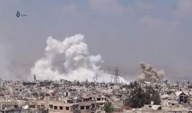 #شاهد ... لحظات من القصف الصاروخي المكثف من النظام على حي القابون بدمشق