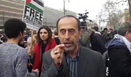 زاهر بيراوي اللجنة التنسيقية الدولية لمسيرة العودة الكبرى متحدثا من امام مقر الحكومه البريطانية