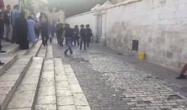 #شاهد قوات الاحتلال تعتقل شابا بعد التنكيل به بالمسجد الأقصى المبارك.
