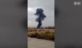 #فيديو تحطم طائرة حربية اسبانية من طراز f18  في قاعدة توريجون قرب مدريد