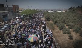 تصوير جوي لمسيرات نذير الغضب في محافظات شمال قطاع غزة .