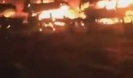 #فيديو جانب من الحريق الذي التهم نحو 900 مركبة مشطوبة في جنين ليلة أمس