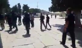 #شاهد فيديو قوات الاحتلال تعدي على مصلي اعزل بالضرب المبرح الان في #المسجد_الاقصى وهو يحاول الهروب منهم