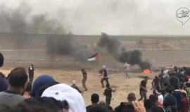 #شاهد إجرام قوات الاحتلال بحق المتظاهرين خلال مظاهرات #مسيرة_العودة_الكبرى شرق غزة. 
تصوير ‏‎ALaa Mohsen‎‏