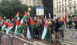 #مباشر نشطاء يقفون أمام مظاهرة في نيويورك خرجت للاحتفال بالكيان الصهيوني
