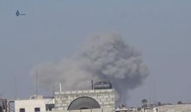 #شاهد | في أول أيام #عيد_الفطر طيران النظام السوري يغير على حي جوبر الدمشقي المحاصر .