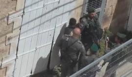 #شاهد جنود الاحتلال يعتدون بشاب لإجباره على الوقوف لتصويره من قبل مجندة عند حاجز عسكري قرب المسجد الإبراهيمي بالخليل .