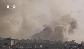 لحظة إستهداف حي القابون الدمشقي بصواريخ ارض - ارض من نوع فيل