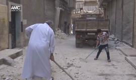 مركز #حلب الإعلامي: آثار الدمار في حي الفردوس عقب مجزرة راح ضحيتها 5 شهداء و11 جريح.