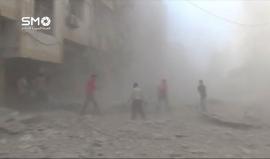 اللحظات الأولية من قصف الطيران الحربي لمدينة دوما بريف دمشق